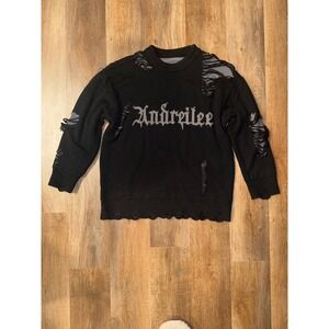 Andreilee Black Distressed Shredded Goth Punk Crewneck Sweater Mens XL